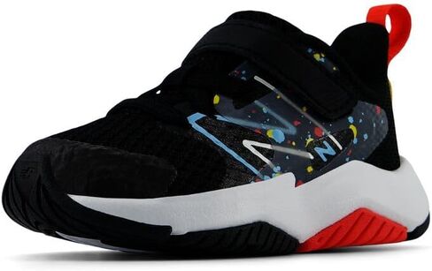 حذاء New Balance Rave Run V2 بنجي دانتيل مع حزام علوي، أسود/أحمر فاتح/أزرق سماوي، مقاس 1.5 مقاس أمريكي للجنسين من الأطفال الصغار in Saudi Arabia