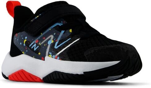 حذاء New Balance Rave Run V2 بنجي دانتيل مع حزام علوي، أسود/أحمر فاتح/أزرق سماوي، مقاس 1.5 مقاس أمريكي للجنسين من الأطفال الصغار in Saudi Arabia