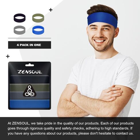 Zensoul Sports Housps for Men ، عصابات العرق ، العصابات ، رجال ، رطوبة فتكينج تمرين ، وعصابة العرق ، والرجال ، للركض ، وكرة السلة ، وركوب الدراجات ، وكرة القدم ، واليوغا ، والتمرين (4 عبوات) in Saudi Arabia
