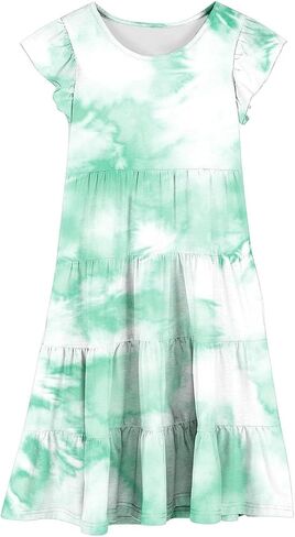 2025 Summer Teens Girls Dresses Toddler Kids Cute Ruffles A Line Color Block Dress Little Girl Skater Tiered Swing Sun Dress in Saudi Arabia