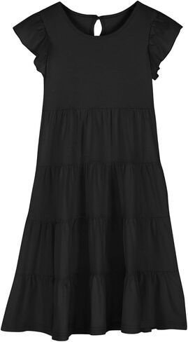 Little Girls Summer Midi Dresses Toddler Kids Preppy Ruffles Sleeve Flutter A Line Dress Teens Girl Casual Tiered Sun Dress in Kuwait