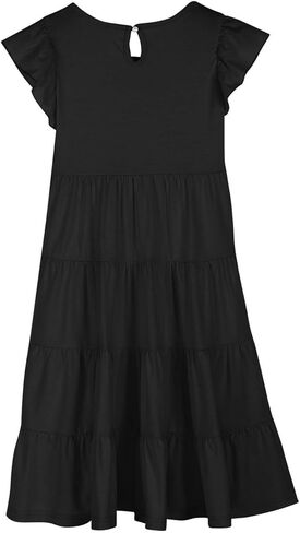 Little Girls Summer Midi Dresses Toddler Kids Preppy Ruffles Sleeve Flutter A Line Dress Teens Girl Casual Tiered Sun Dress in Kuwait