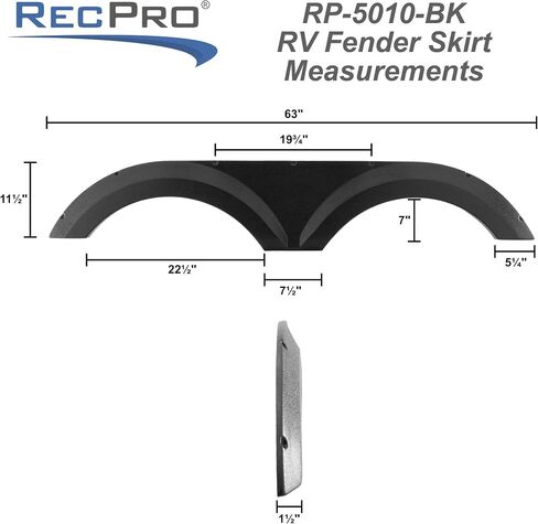 Recpro RV Tandem Fender Skirt | 63 "W × 11 1/2" H (2 تنانير الحاجز ، الأسود) in Saudi Arabia
