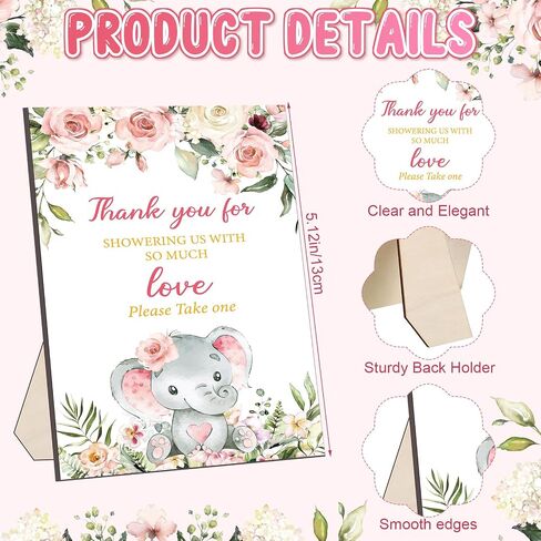 Frienda 50 Set Little Elephant Baby Shower Favors for Guests Include Wooden Sign 50 Baby Ballpoint Pens 50 elephant Thank You Cards with Twist Ties for Gender Reveal Party Baby Shower Return Gifts in Saudi Arabia