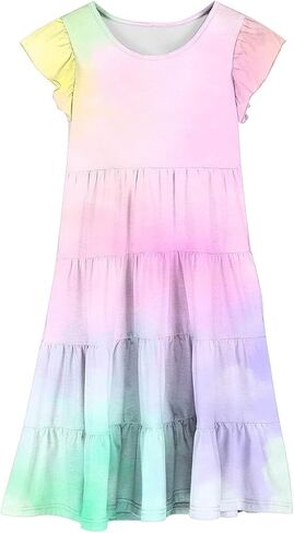 Toddler Girls Summer Gradient Dresses Kids Double Layer Ruffle A Line Dress Teen Cotton Casual Skater Tiered Swing Sun Dress in Kuwait