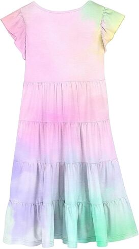 Toddler Girls Summer Gradient Dresses Kids Double Layer Ruffle A Line Dress Teen Cotton Casual Skater Tiered Swing Sun Dress in Kuwait
