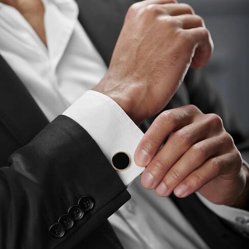 Cufflinks For Men, 316L Stainless Steel Tuxedo Shirt Cuff Links Shirt Accessories Unique Business Groom Wedding Black Silver Gold Jewelry for Son, Father, Husband, Boyfriend in Kuwait