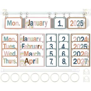 Boho Calendar Bulletin Board Modern Boho Flip Calendar Set with Holder Boho Classroom Decoration with 54 Date Cards Adjustable Calendar Holder for Classroom Home Decor Supplies in Saudi Arabia