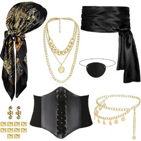 Vermeyen 8 PCS Assume Assume Assume for Women with Head و Dancf Wrap Pirate Pirate Corset Eye Patch Netclace Sash Belt in Kuwait