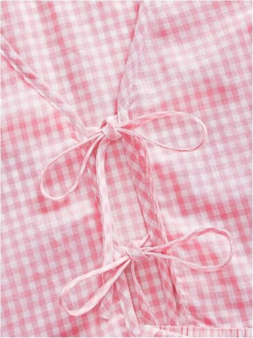 Soly Hux Women's Summer Summer Outfits Plaid Printless Side Tie Bront Tank Top Stest Sterts Peach Haction in Kuwait