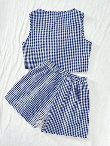 Soly Hux Women's Summer Summer Outfits Plaid Printless Side Tie Bront Tank Top Stest Sterts Peach Haction in Kuwait
