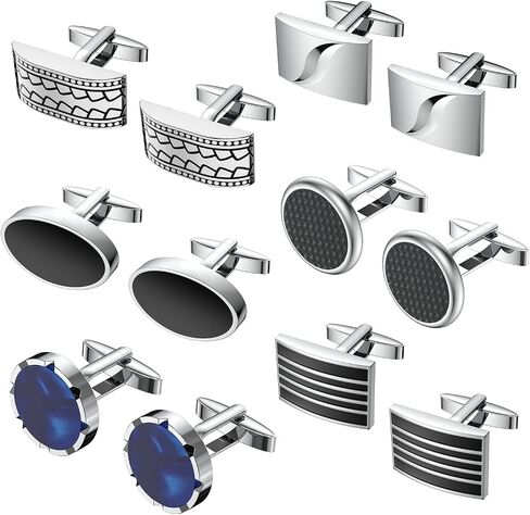 Cufflinks For Men, 316L Stainless Steel Tuxedo Shirt Cuff Links Shirt Accessories Unique Business Groom Wedding Black Silver Gold Jewelry for Son, Father, Husband, Boyfriend in Kuwait