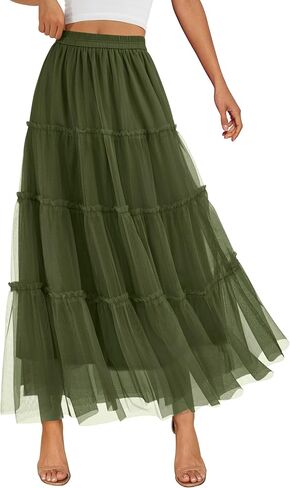 تنانير Prettygarden Maxi للنساء 2025 Fall Tulle High Checled Flowy A-Line Long Skirt Country Concert in Saudi Arabia