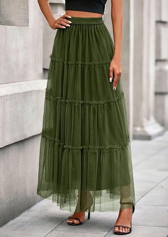 تنانير Prettygarden Maxi للنساء 2025 Fall Tulle High Checled Flowy A-Line Long Skirt Country Concert in Saudi Arabia