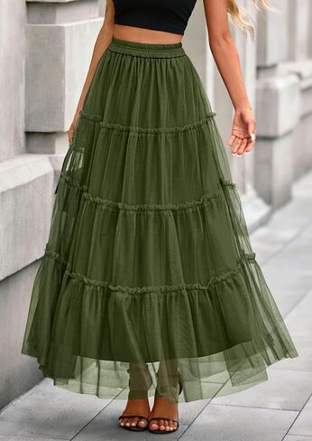 تنانير Prettygarden Maxi للنساء 2025 Fall Tulle High Checled Flowy A-Line Long Skirt Country Concert in Saudi Arabia