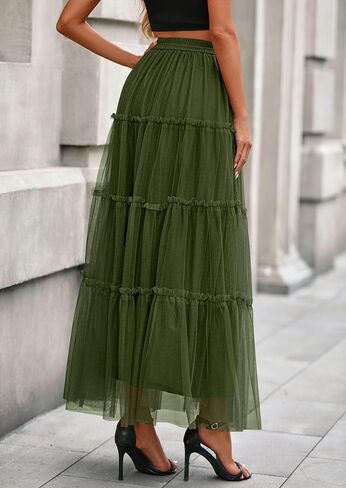 تنانير Prettygarden Maxi للنساء 2025 Fall Tulle High Checled Flowy A-Line Long Skirt Country Concert in Saudi Arabia