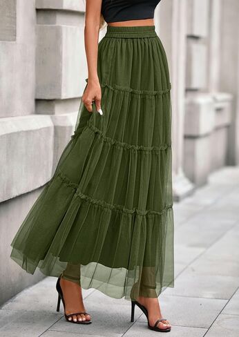 تنانير Prettygarden Maxi للنساء 2025 Fall Tulle High Checled Flowy A-Line Long Skirt Country Concert in Saudi Arabia