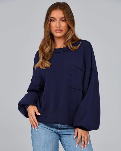 BTFBM Women's Oversized Lantern Long Sleeve Sweaters Casual Crewneck 2024 Fall Winter Outfits Ribbed Knit Pullover Tops in Kuwait