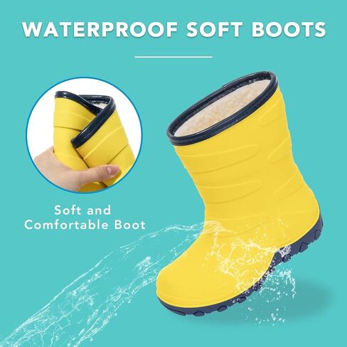 Kids Winter Rain Boots, Insulated Warm Snow Boots, Children Waterproof Mud Boots for Boys and Girls, Toddler/Little Kid/Big Kid in Kuwait