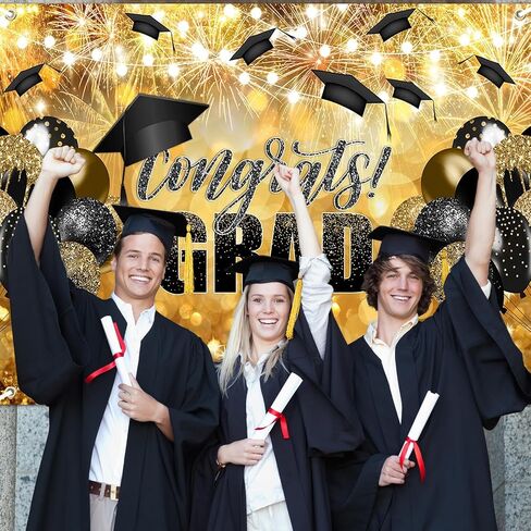 Avezano Congrats Grad Backdrop Black Gold Glitter Graduation Party Decorations Photography Background Class of 2024 Celebration Prom Party Photoshoot Photobooth (7x5ft) in Saudi Arabia