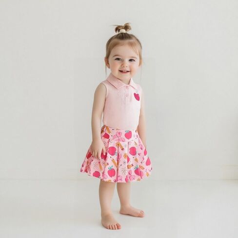 GOOCHEER Toddler Girl Back to School Outfit Kindergarten Pre K First Grade Sleeveless T-Shirt Tank Top A-Line Skirt Set in Saudi Arabia