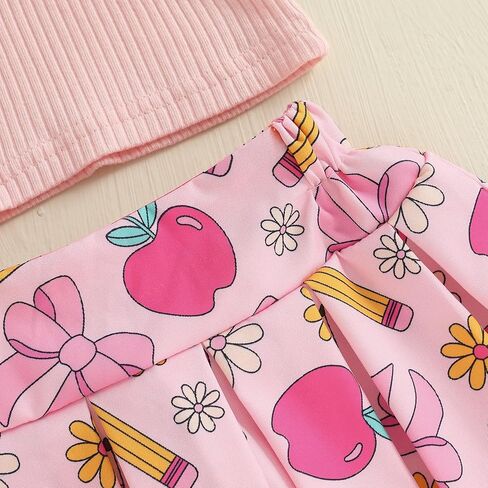 GOOCHEER Toddler Girl Back to School Outfit Kindergarten Pre K First Grade Sleeveless T-Shirt Tank Top A-Line Skirt Set in Saudi Arabia