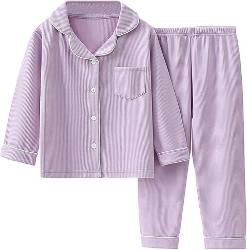 Teens Girls Boys Cotton 𝐏ajamas Sets Toddler Baby Striped Button Up 𝗟ounge 𝐒leepwear Kids Long Sleeve 𝐏js 𝐍ightwear in Saudi Arabia
