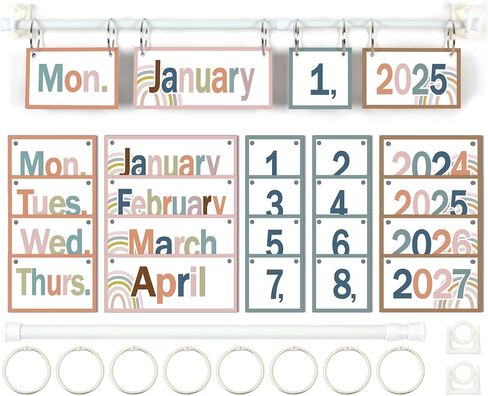 Boho Calendar Bulletin Board Modern Boho Flip Calendar Set with Holder Boho Classroom Decoration with 54 Date Cards Adjustable Calendar Holder for Classroom Home Decor Supplies in Saudi Arabia