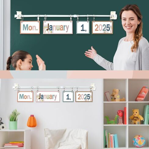 Boho Calendar Bulletin Board Modern Boho Flip Calendar Set with Holder Boho Classroom Decoration with 54 Date Cards Adjustable Calendar Holder for Classroom Home Decor Supplies in Saudi Arabia