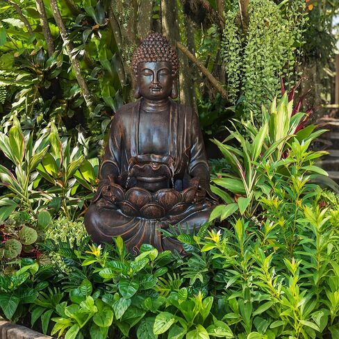 Glitzhome Outdoor Fountain 23.25" H, Zen Style Buddha Fountains Indoor Water Fountain with Pump & LED Lights, Freestanding Water Feature Fountains Outside Garden Backyard Decor in Kuwait