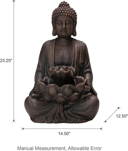 Glitzhome Outdoor Fountain 23.25" H, Zen Style Buddha Fountains Indoor Water Fountain with Pump & LED Lights, Freestanding Water Feature Fountains Outside Garden Backyard Decor in Kuwait