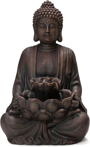 Glitzhome Outdoor Fountain 23.25" H, Zen Style Buddha Fountains Indoor Water Fountain with Pump & LED Lights, Freestanding Water Feature Fountains Outside Garden Backyard Decor in Kuwait