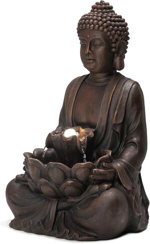 Glitzhome Outdoor Fountain 23.25" H, Zen Style Buddha Fountains Indoor Water Fountain with Pump & LED Lights, Freestanding Water Feature Fountains Outside Garden Backyard Decor in Kuwait