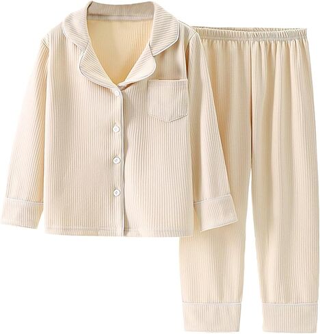 Teens Girls Boys Cotton 𝐏ajamas Sets Toddler Baby Striped Button Up 𝗟ounge 𝐒leepwear Kids Long Sleeve 𝐏js 𝐍ightwear in Saudi Arabia