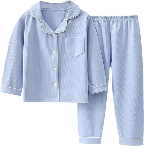 Teens Girls Boys Cotton 𝐏ajamas Sets Toddler Baby Striped Button Up 𝗟ounge 𝐒leepwear Kids Long Sleeve 𝐏js 𝐍ightwear in Saudi Arabia