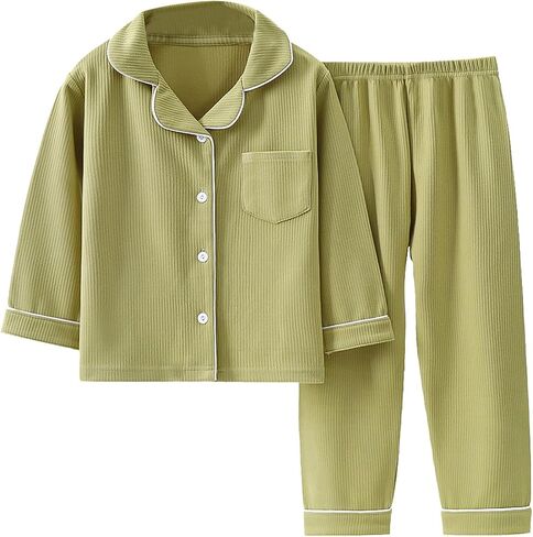Teens Girls Boys Cotton 𝐏ajamas Sets Toddler Baby Striped Button Up 𝗟ounge 𝐒leepwear Kids Long Sleeve 𝐏js 𝐍ightwear in Saudi Arabia