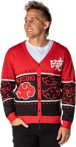 Naruto Shippuden Men's Akatsuki Red Cloud Sweater Strime Christmas Button-Up Cardigan in Saudi Arabia