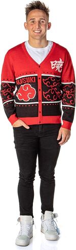 Naruto Shippuden Men's Akatsuki Red Cloud Sweater Strime Christmas Button-Up Cardigan in Saudi Arabia