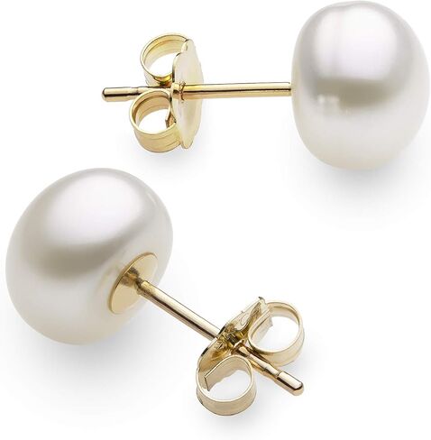 Belacqua 14K Gold Freshwater Pearl 18" Necklace Bracelet Stud Earrings Set for Women | Jewelry for Her | Gift Box Included in Saudi Arabia