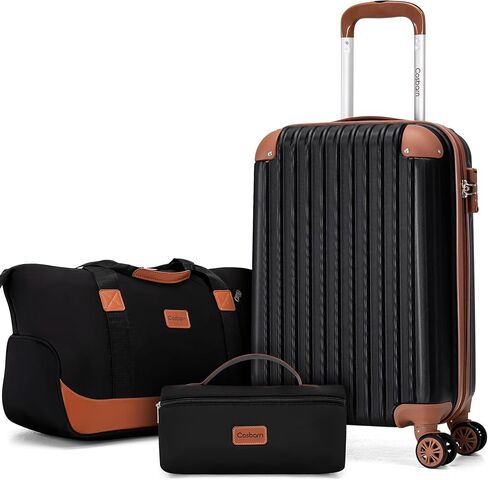 Carry On Luggage مجموعات 3 قطع ، 20 بوصة الأمتعة 22x14x9 طيران معتمدة مع عجلات وقفل TSA ، ABS حقيبة سفر Hardshell خفيفة الوزن مع حقيبة سفر كيس القماش الخشن للرجال نساء in Kuwait
