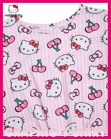 Hello Kitty Girls' T-Shirt - Short Sleeve Hello Kitty Graphic T Shirts for Girls (4-12), Size 8-10, Pink Hello Kitty Apples in Kuwait