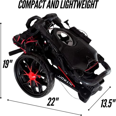 عربة دفع جولف باج بوي نيترون ذات 3 عجلات، سهلة الفتح والطي بخطوة واحدة، وحدة تحكم لبطاقة الأداء، حامل مشروبات، حامل جهاز محمول، فرامل انتظار مثبتة على المقبض in Kuwait