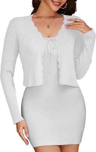 Cardydony Women Cardigan Cardigan Tie Bront Long Sleeve Rib Knit Bolero Shrug Suptents S-XL in Kuwait