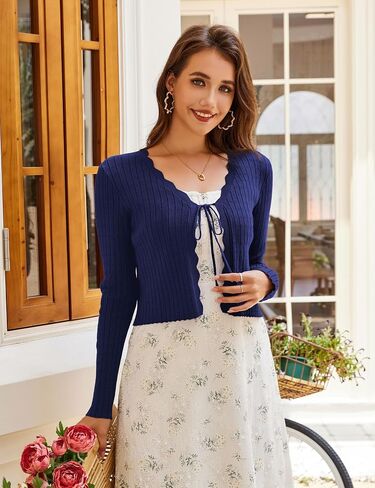 Cardydony Women Cardigan Cardigan Tie Bront Long Sleeve Rib Knit Bolero Shrug Suptents S-XL in Kuwait
