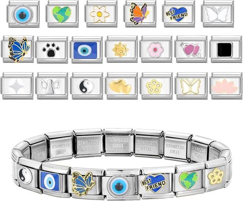 Italian Charm Bracelet Charms Sets Sivery Charms Brascelets with 20Pcs Charms and Opening Tools Handmade DIY Jewelry Gifts Sivery in Saudi Arabia