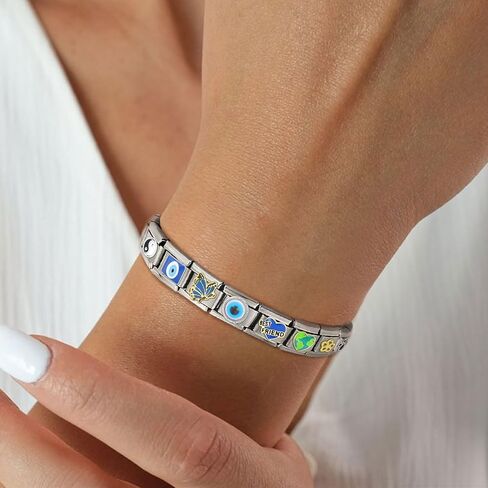 Italian Charm Bracelet Charms Sets Sivery Charms Brascelets with 20Pcs Charms and Opening Tools Handmade DIY Jewelry Gifts Sivery in Saudi Arabia