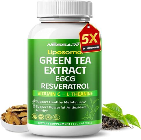 Green Tea Extract, EGCG, Caffeine, Vitamin C & L-Theanine – Support Metabolism & Antioxidant Health – 150 Capsules – Made in USA in Kuwait