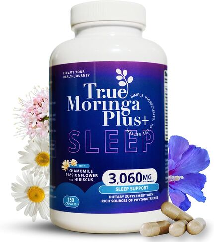 Sleep Support Supplement 10:1 Extract | 20,000mg of Organic Moringa, Chamomile, Passion Flower, Valerian Root, Hibiscus for Relaxation | Natural Sleep Aid for Adults (150 Capsules) in Saudi Arabia