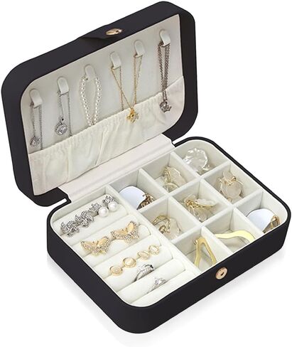 Rolin Roly Jewellery Box Small Travel Jewelry Organiser Box with PU Leather for Earrings Rings Necklaces Watches Bracelets (Black) in Saudi Arabia