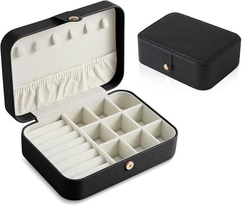 Rolin Roly Jewellery Box Small Travel Jewelry Organiser Box with PU Leather for Earrings Rings Necklaces Watches Bracelets (Black) in Saudi Arabia